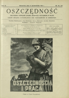 Oszczędność : dwutygodnik poświęcony sprawie organizacji oszczędności w Polsce. R. 10, nr 19-20 (31 października 1934)