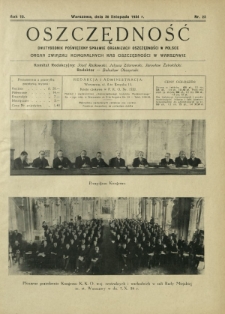 Oszczędność : dwutygodnik poświęcony sprawie organizacji oszczędności w Polsce. R. 10, nr 22 (30 listopada 1934)
