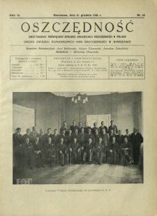 Oszczędność : dwutygodnik poświęcony sprawie organizacji oszczędności w Polsce. R. 10, nr 24 (31 grudnia 1934)