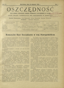 Oszczędność : dwutygodnik poświęcony sprawie organizacji oszczędności w Polsce. R. 11, nr 1 (15 stycznia 1935)