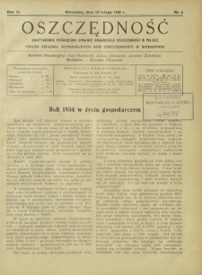 Oszczędność : dwutygodnik poświęcony sprawie organizacji oszczędności w Polsce. R. 11, nr 3 (15 lutego 1935)