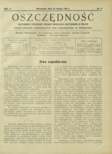 Oszczędność : dwutygodnik poświęcony sprawie organizacji oszczędności w Polsce. R. 11, nr 4 (28 lutego 1935)