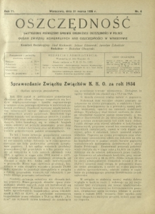 Oszczędność : dwutygodnik poświęcony sprawie organizacji oszczędności w Polsce. R. 11, nr 6 (31 marca 1935)