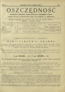 Oszczędność : dwutygodnik poświęcony sprawie organizacji oszczędności w Polsce. R. 11, nr 7 (15 kwietnia 1935)