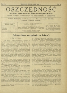 Oszczędność : dwutygodnik poświęcony sprawie organizacji oszczędności w Polsce. R. 11, nr 10 (31 maja 1935)