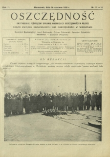 Oszczędność : dwutygodnik poświęcony sprawie organizacji oszczędności w Polsce. R. 11, nr 11-12 (30 czerwca 1935)