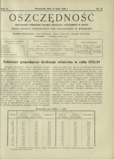 Oszczędność : dwutygodnik poświęcony sprawie organizacji oszczędności w Polsce. R. 11, nr 13 (15 lipca 1935)