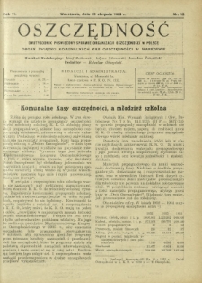 Oszczędność : dwutygodnik poświęcony sprawie organizacji oszczędności w Polsce. R. 11, nr 15 (15 sierpnia 1935)