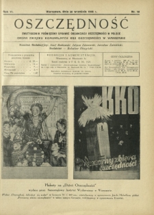 Oszczędność : dwutygodnik poświęcony sprawie organizacji oszczędności w Polsce. R. 11, nr 18 (30 września 1935)