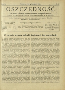 Oszczędność : dwutygodnik poświęcony sprawie organizacji oszczędności w Polsce. R. 11, nr 21 (15 listopada 1935)