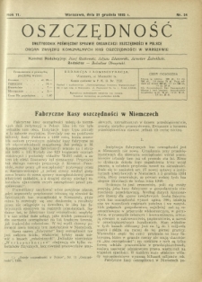 Oszczędność : dwutygodnik poświęcony sprawie organizacji oszczędności w Polsce. R. 11, nr 24 (31 grudnia 1935)