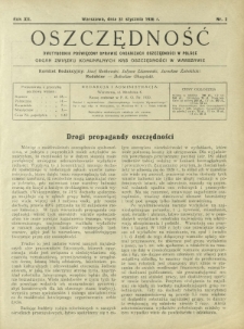 Oszczędność : dwutygodnik poświęcony sprawie organizacji oszczędności w Polsce. R. 12, nr 2 (31 stycznia 1936)