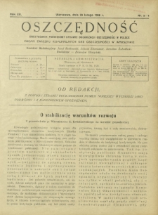 Oszczędność : dwutygodnik poświęcony sprawie organizacji oszczędności w Polsce. R. 12, nr 3-4 (29 lutego 1936)