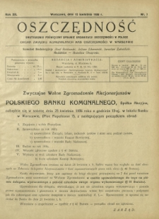 Oszczędność : dwutygodnik poświęcony sprawie organizacji oszczędności w Polsce. R. 12, nr 7 (15 kwietnia 1936)
