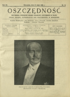 Oszczędność : dwutygodnik poświęcony sprawie organizacji oszczędności w Polsce. R. 12, nr 10 (31 maja 1936)