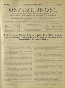 Oszczędność : dwutygodnik poświęcony sprawie organizacji oszczędności w Polsce. R. 12, nr 14 (31 lipca 1936)