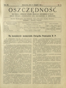 Oszczędność : dwutygodnik poświęcony sprawie organizacji oszczędności w Polsce. R. 12, nr 15 (15 sierpnia 1936)