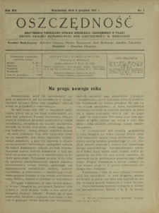 Oszczędność : dwutygodnik poświęcony sprawie organizacji oszczędności w Polsce. R.14, nr 1 (5 grudnia 1937)
