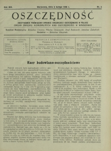 Oszczędność : dwutygodnik poświęcony sprawie organizacji oszczędności w Polsce. R.14, nr 3 (5 lutego 1938)