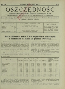 Oszczędność : dwutygodnik poświęcony sprawie organizacji oszczędności w Polsce. R.14, nr 5 (5 marca 1938)