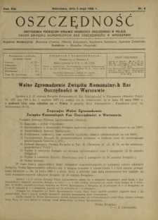 Oszczędność : dwutygodnik poświęcony sprawie organizacji oszczędności w Polsce. R.14, nr 9 (5 maja 1938)