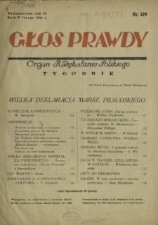 Głos Prawdy : organ radykalizmu polskiego. R. 4, Nr 129 (27 lutego 1926)