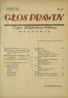 Głos Prawdy : organ radykalizmu polskiego. R. 3, Nr 83 (11 kwietnia 1925)