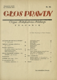 Głos Prawdy : organ radykalizmu polskiego. R. 3, Nr 84 (18 kwietnia 1925)