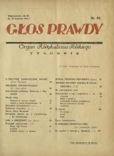 Głos Prawdy : organ radykalizmu polskiego. R. 3, Nr 85 (25 kwietnia 1925)