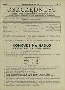 Oszczędność : dwutygodnik poświęcony sprawie organizacji oszczędności w Polsce. R.14, nr 13 (5 lipca 1938)