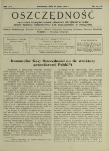 Oszczędność : dwutygodnik poświęcony sprawie organizacji oszczędności w Polsce. R.14, nr 14-15 (20 lipca 1938)
