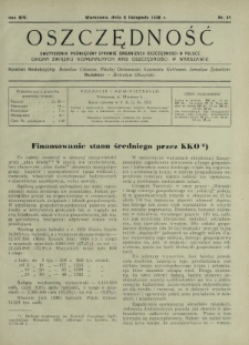 Oszczędność : dwutygodnik poświęcony sprawie organizacji oszczędności w Polsce. R.14, nr 21` (5 listopada 1938)