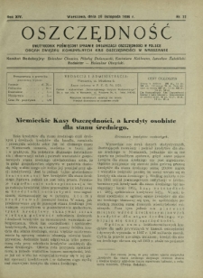 Oszczędność : dwutygodnik poświęcony sprawie organizacji oszczędności w Polsce. R.14, nr 22 (20 listopada 1938)