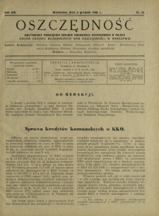 Oszczędność : dwutygodnik poświęcony sprawie organizacji oszczędności w Polsce. R.14, nr 23 (5 grudnia 1938)