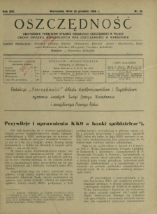 Oszczędność : dwutygodnik poświęcony sprawie organizacji oszczędności w Polsce. R.14, nr 24 (20 grudnia 1938)