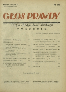 Głos Prawdy : organ radykalizmu polskiego. R. 4, Nr 153 (7 sierpnia 1926)