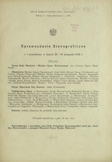 Sprawozdanie Stenograficzne z 1 Posiedzenia Sejmu Rzeczypospolitej w dniach 28 i 29 listopada 1938 r. (V Kadencja 1938-1939)