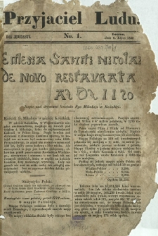 Przyjaciel Ludu : czyli tygodnik potrzebnych i pożytecznych wiadomości. R. 11, No 1 (6 lipca 1844)