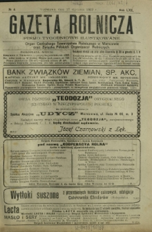 Gazeta Rolnicza : pismo tygodniowe ilustrowane. R. 62, nr 4 (27 stycznia 1922)