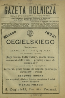 Gazeta Rolnicza : pismo tygodniowe ilustrowane. R. 62, nr 17 (28 kwietnia 1922)