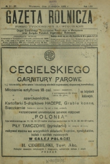 Gazeta Rolnicza : pismo tygodniowe ilustrowane. R. 62, nr 31-32 (11 sierpnia 1922)