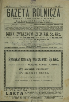 Gazeta Rolnicza : pismo tygodniowe ilustrowane. R. 62, nr 44 (3 listopada 1922)