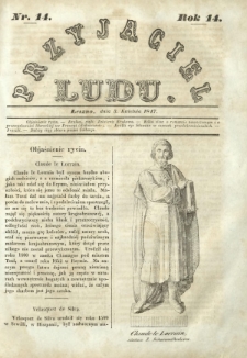 Przyjaciel Ludu : czyli tygodnik potrzebnych i pożytecznych wiadomości. R.14, Nr 14 (3 kwietnia 1847)