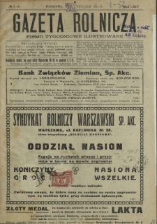 Gazeta Rolnicza : pismo tygodniowe ilustrowane. R. 64, nr 1-2 (7 stycznia 1924)
