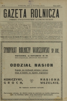 Gazeta Rolnicza : pismo tygodniowe ilustrowane. R. 64, nr 4 (25 stycznia 1924)