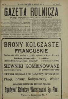 Gazeta Rolnicza : pismo tygodniowe ilustrowane. R. 64, nr 12 (21 marca 1924)