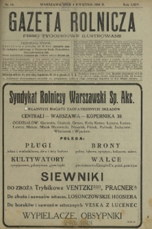 Gazeta Rolnicza : pismo tygodniowe ilustrowane. R. 64, nr 14 (4 kwietnia 1924)