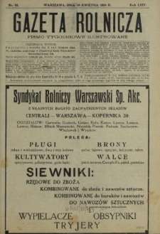 Gazeta Rolnicza : pismo tygodniowe ilustrowane. R. 64, nr 16 (18 kwietnia 1924)