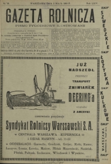 Gazeta Rolnicza : pismo tygodniowe ilustrowane. R. 64, nr 18 (2 maja 1924)
