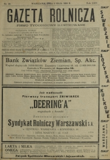 Gazeta Rolnicza : pismo tygodniowe ilustrowane. R. 64, nr 19 (9 maja 1924)
